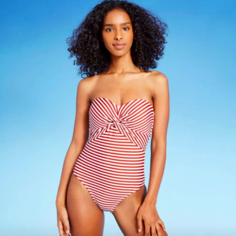 Kona Sol Twist Red & White striped Medium Coverage One Piece Swimsuit